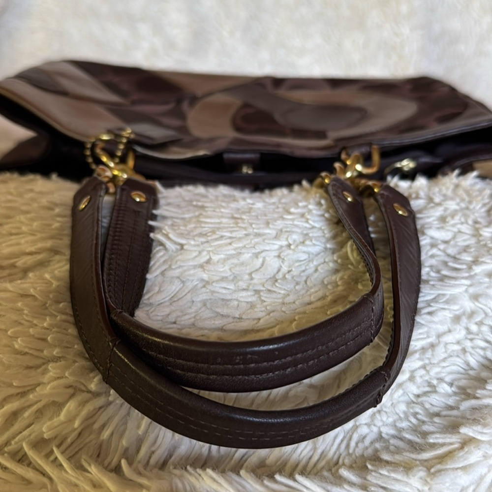 Coach Inlaid Brown Gold Patchwork Leather Chain Tote Bag F20013 - Picture 12 of 13